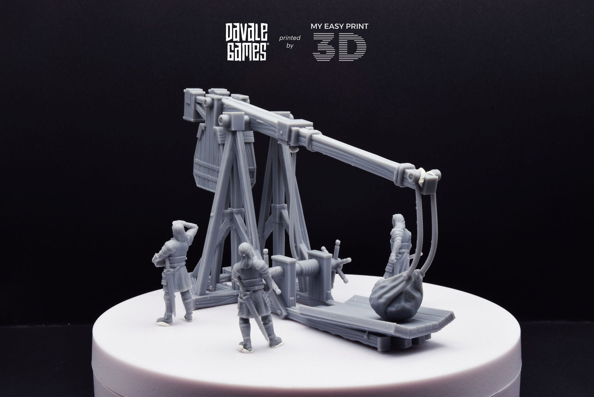 Grey Castle Trebuchet with Dotation - Davale Games - 3D Printed with high quality resin for LOTR/D&D games