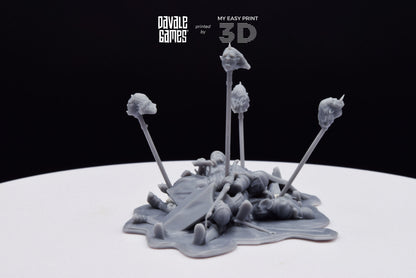 Bonfires with Pikes and Bloodhand Orcs heads - War Item - Davale Games - 3D Printed with high quality resin for LOTR/D&D games