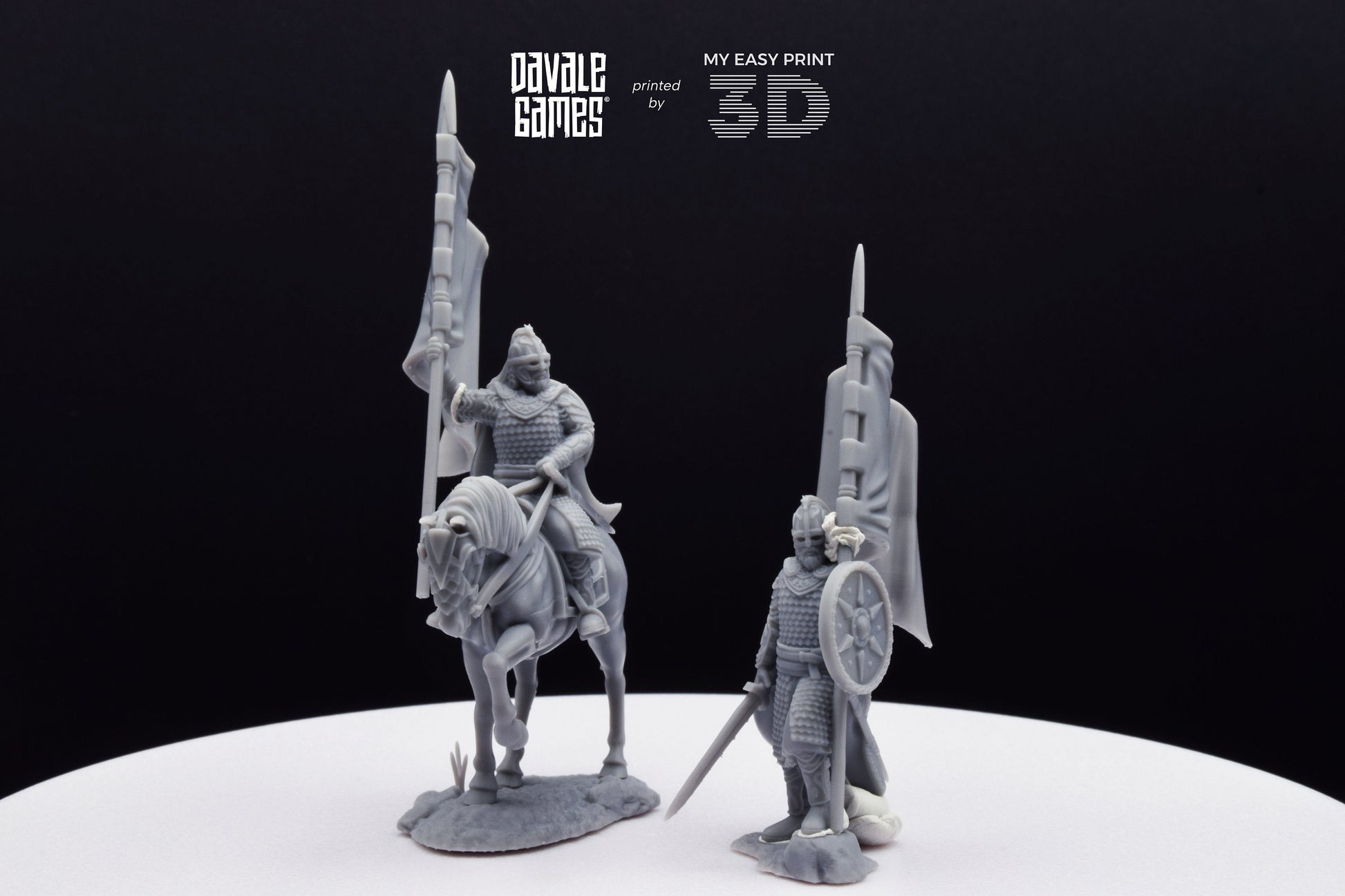 West Human Royal Guard with Banner - Foot and Mounted - Davale Games - 3D Printed with high quality resin for LOTR/D&D games