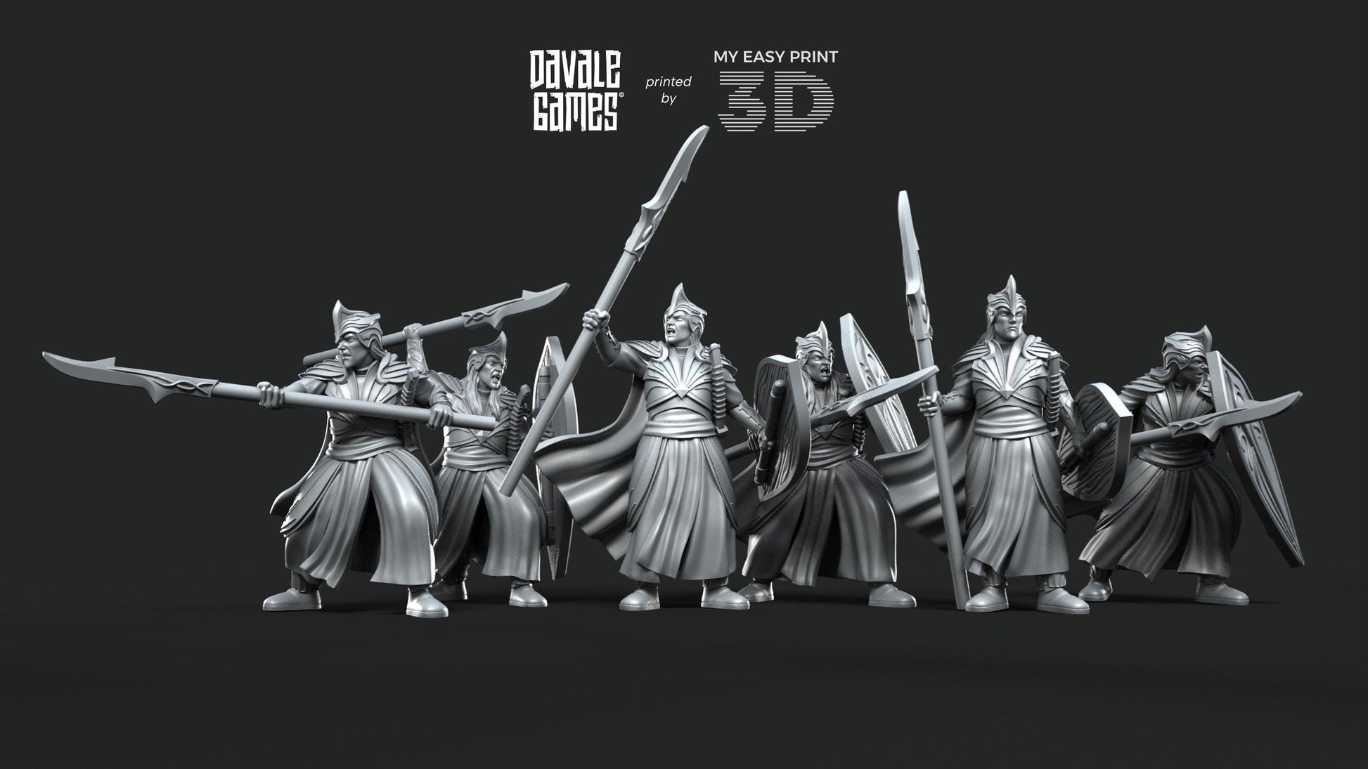 Galanthir Elves Spearmen with Optional Shield - Davale Games - 3D Printed with high quality resin for LOTR/D&D games