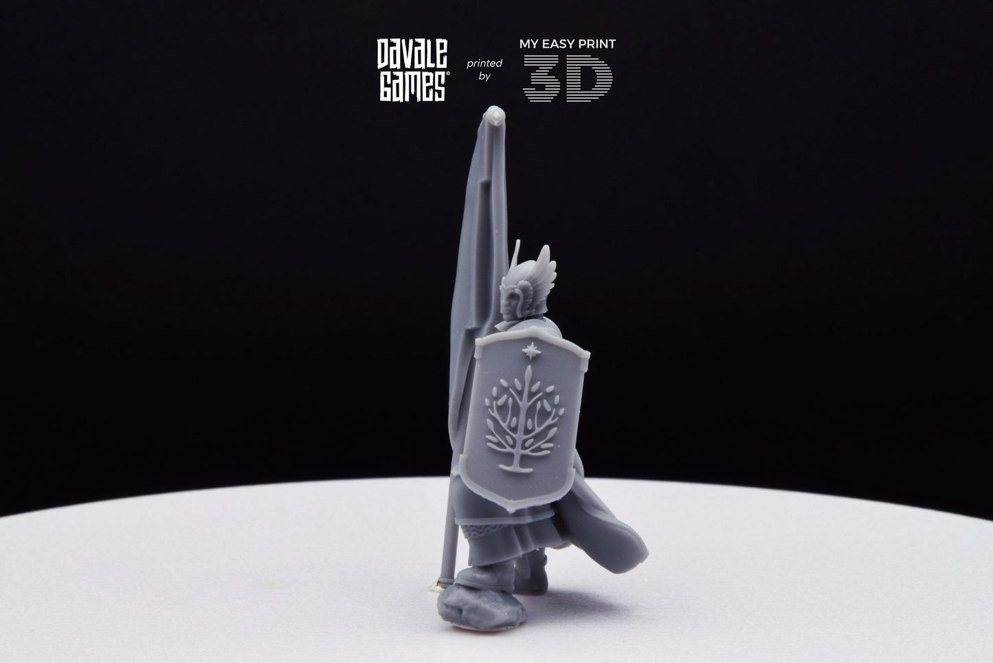 Grey Castle Tree Guard With Banner - Foot - Davale Games - 3D Printed with high quality resin for LOTR/D&D games