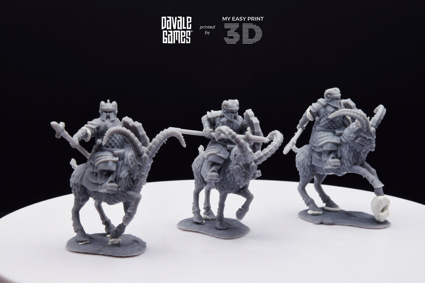 Silver Goat Dwarf Spearman - Mounted - Davale Games - 3D Printed with high quality resin for LOTR/D&D games