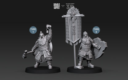 Kingdom Champion Dwarf and Banner - Davale Games - 3D Printed with high quality resin for LOTR/D&D games
