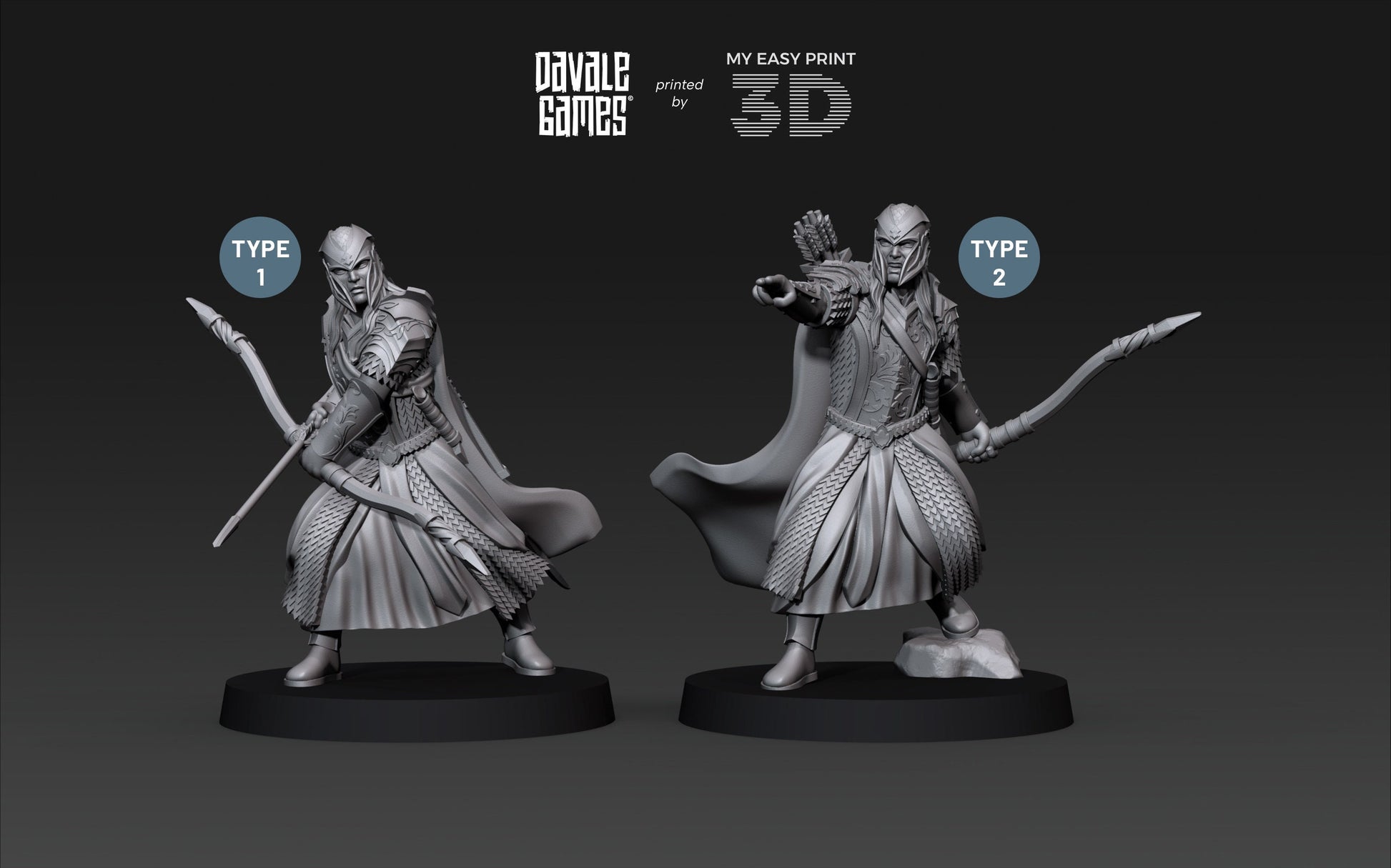 Armoured Wood Elf with Bows - Davale Games - 3D Printed with high quality resin for LOTR/D&D games