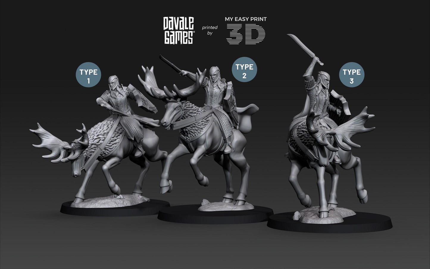 Armoured Wood Elf on Elk - Mounted - Davale Games - 3D Printed with high quality resin for LOTR/D&D games