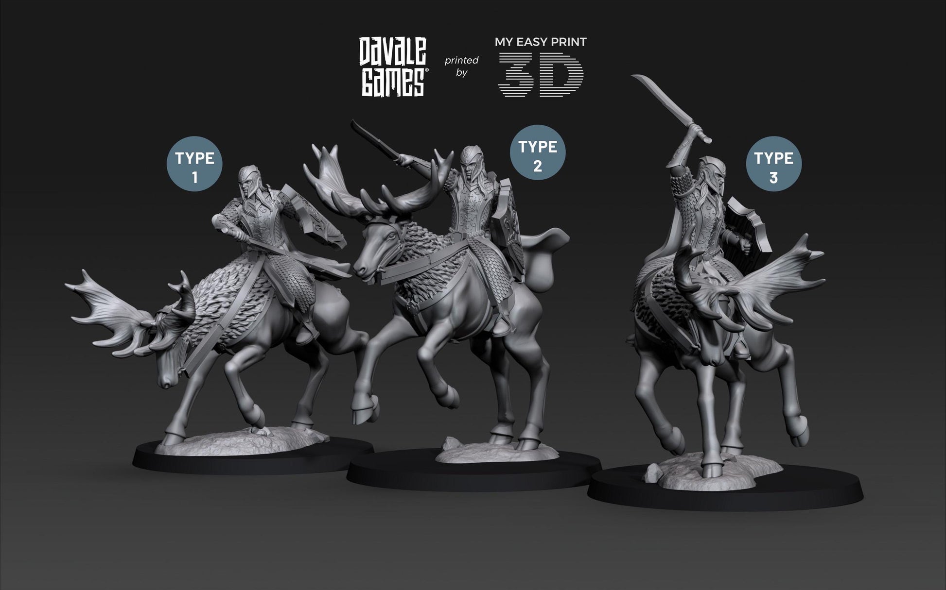 Armoured Wood Elf on Elk - Mounted - Davale Games - 3D Printed with high quality resin for LOTR/D&D games