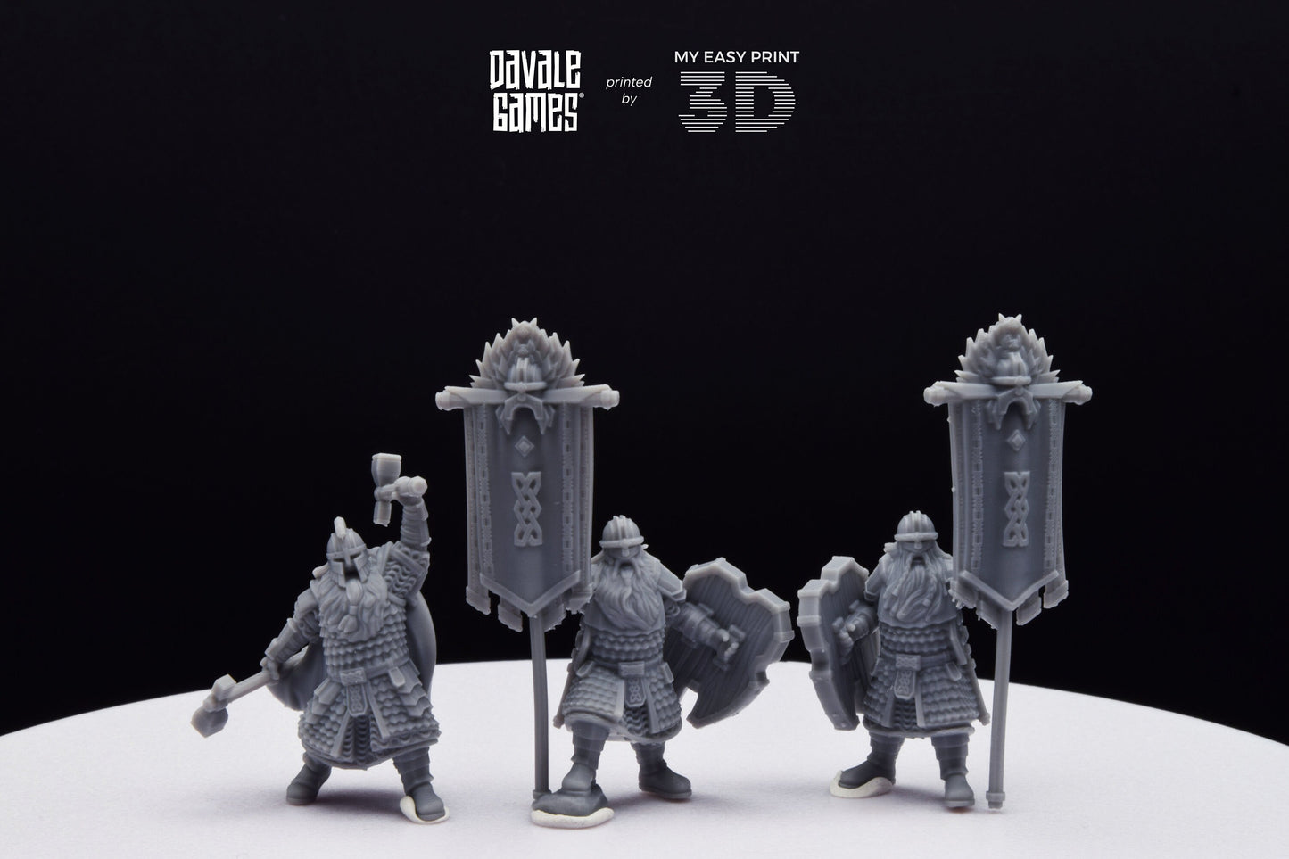 Kingdom Champion Dwarf and Banner - Davale Games - 3D Printed with high quality resin for LOTR/D&D games