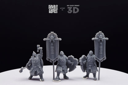 Kingdom Champion Dwarf and Banner - Davale Games - 3D Printed with high quality resin for LOTR/D&D games