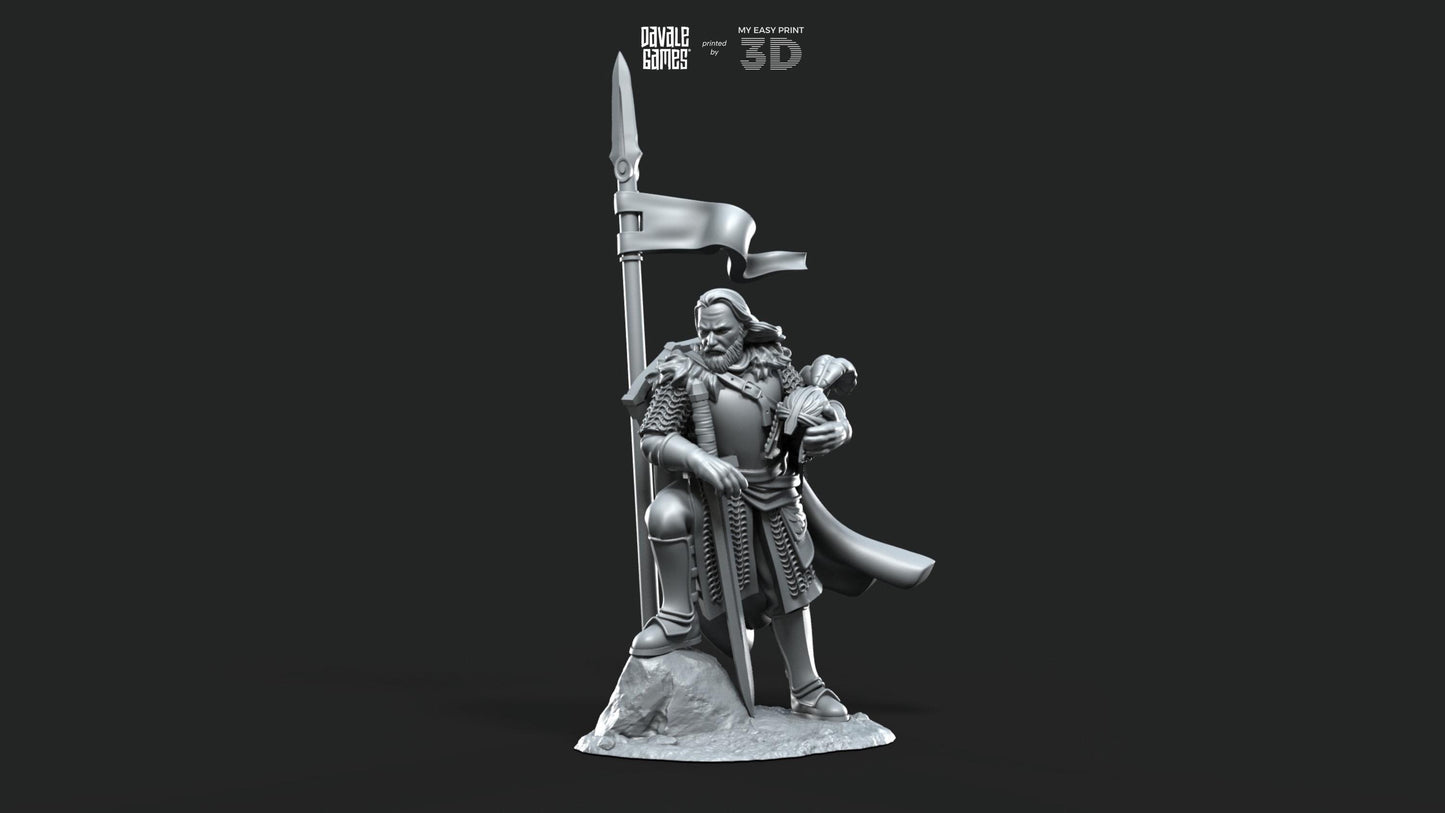 North Warrior Captain with Spear and Shield - Grey Castle - Foot and Mounted - Davale Games - 3D Printed with HQ resin for LOTR/D&D games