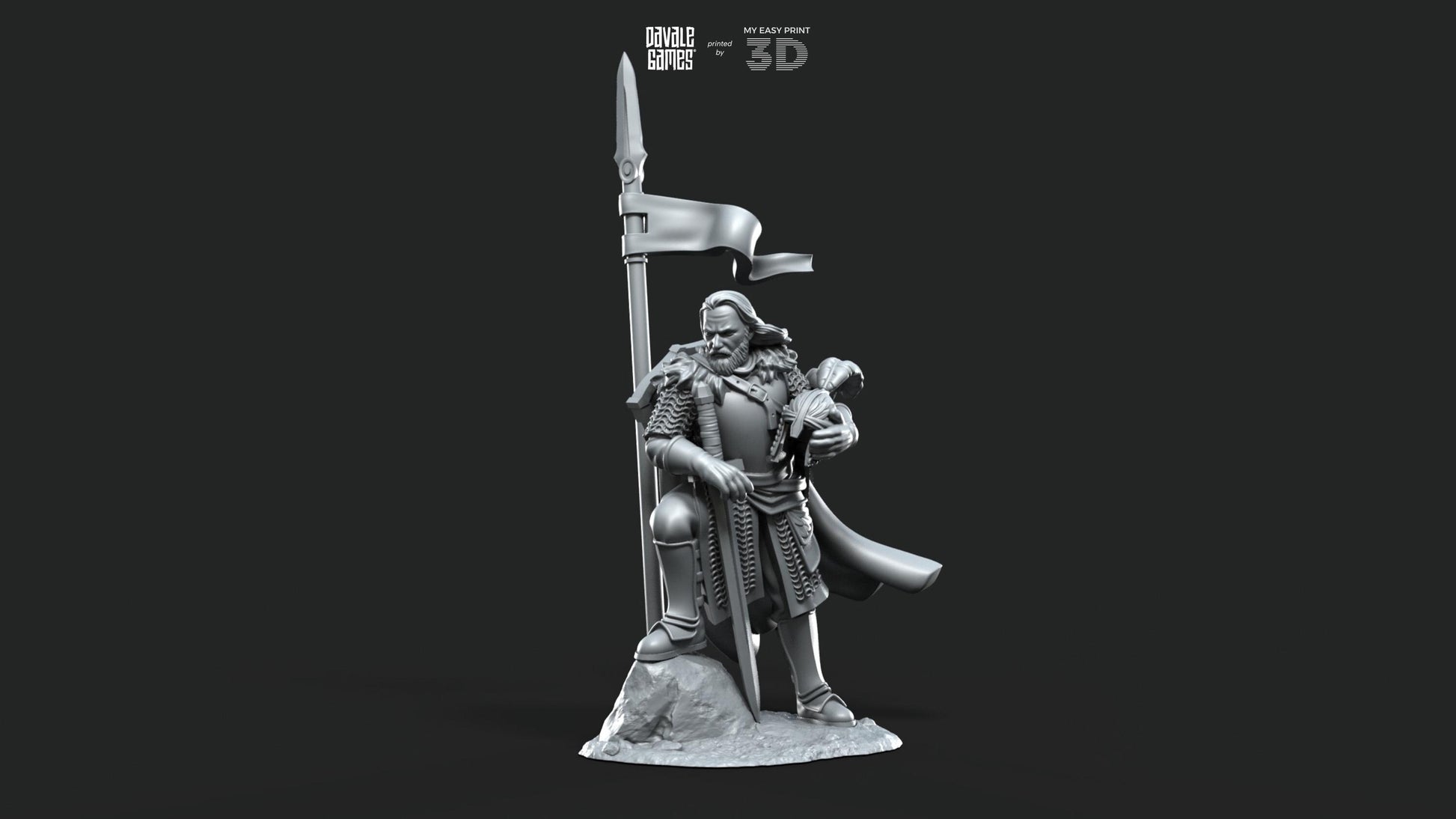 North Warrior Captain with Spear and Shield - Grey Castle - Foot and Mounted - Davale Games - 3D Printed with HQ resin for LOTR/D&D games