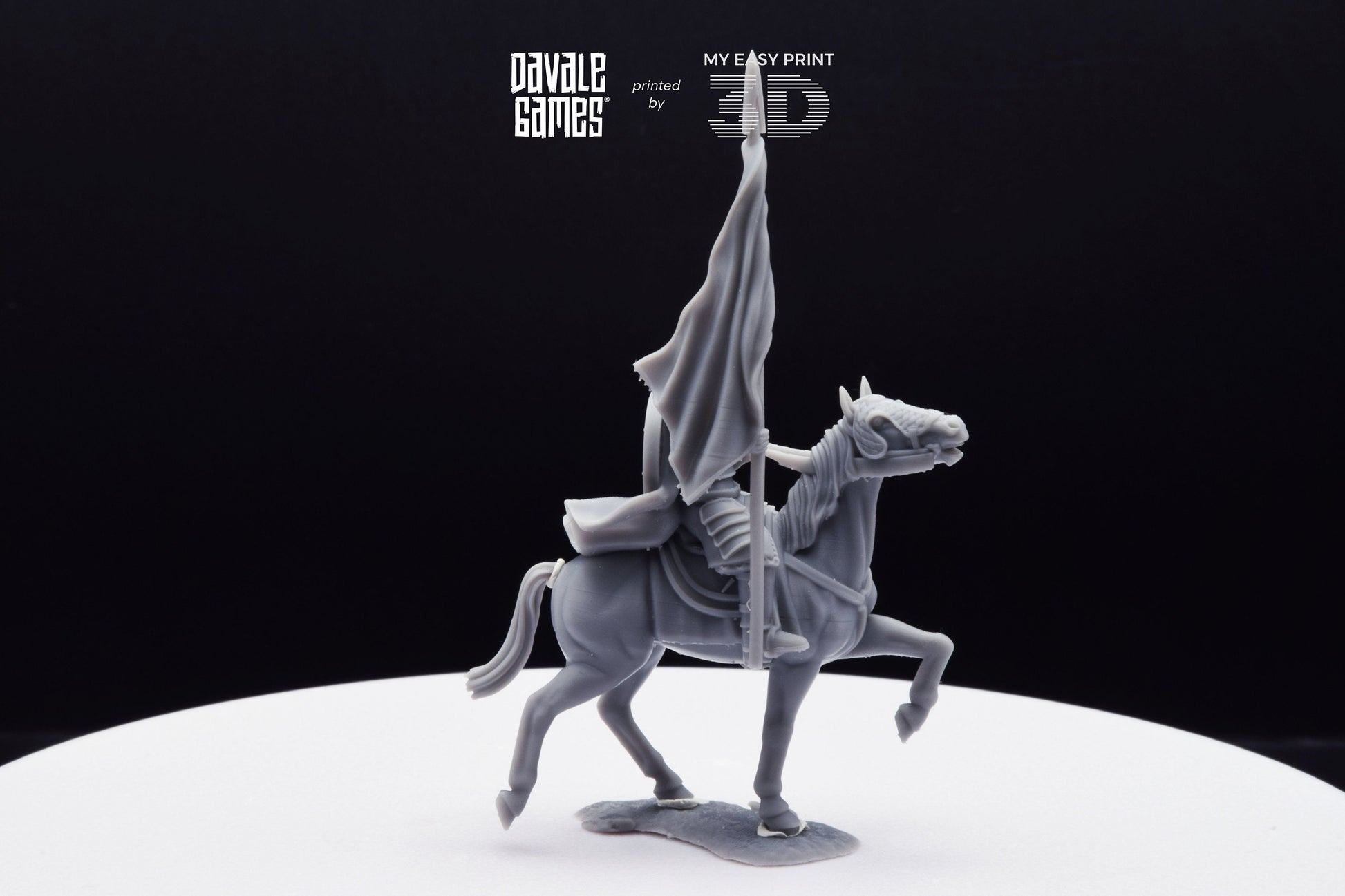 West Human on Horse with Banner - Mounted - Davale Games - 3D Printed with high quality resin for LOTR/D&D games