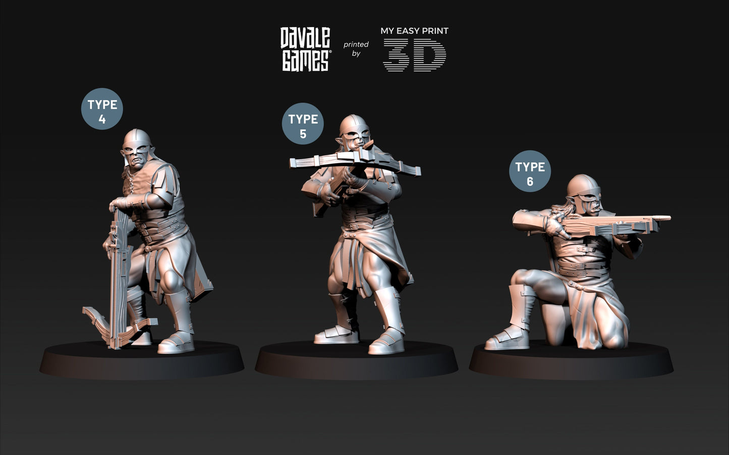 Blood-handed Orcs with Crossbow - Davale Games - 3D Printed with high quality resin for LOTR/D&D games