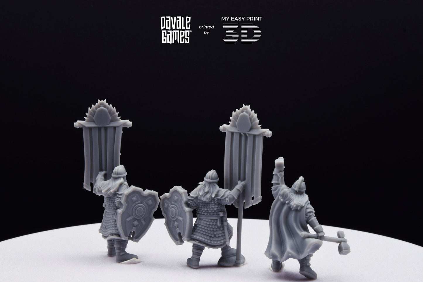 Kingdom Champion Dwarf and Banner - Davale Games - 3D Printed with high quality resin for LOTR/D&D games