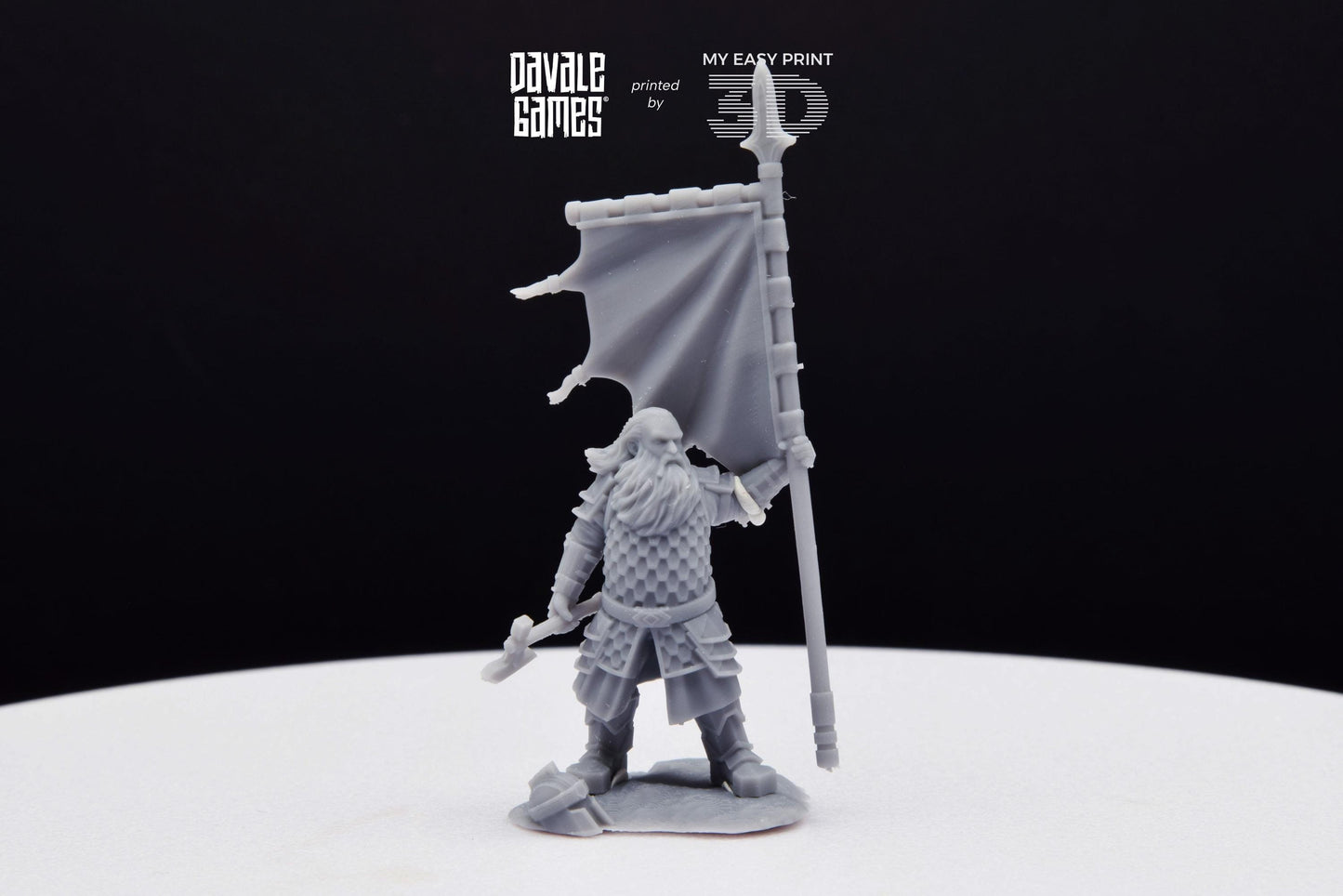 Silver Goat Dwarves Banner on foot - Davale Games - 3D Printed with high quality resin for LOTR/D&D games