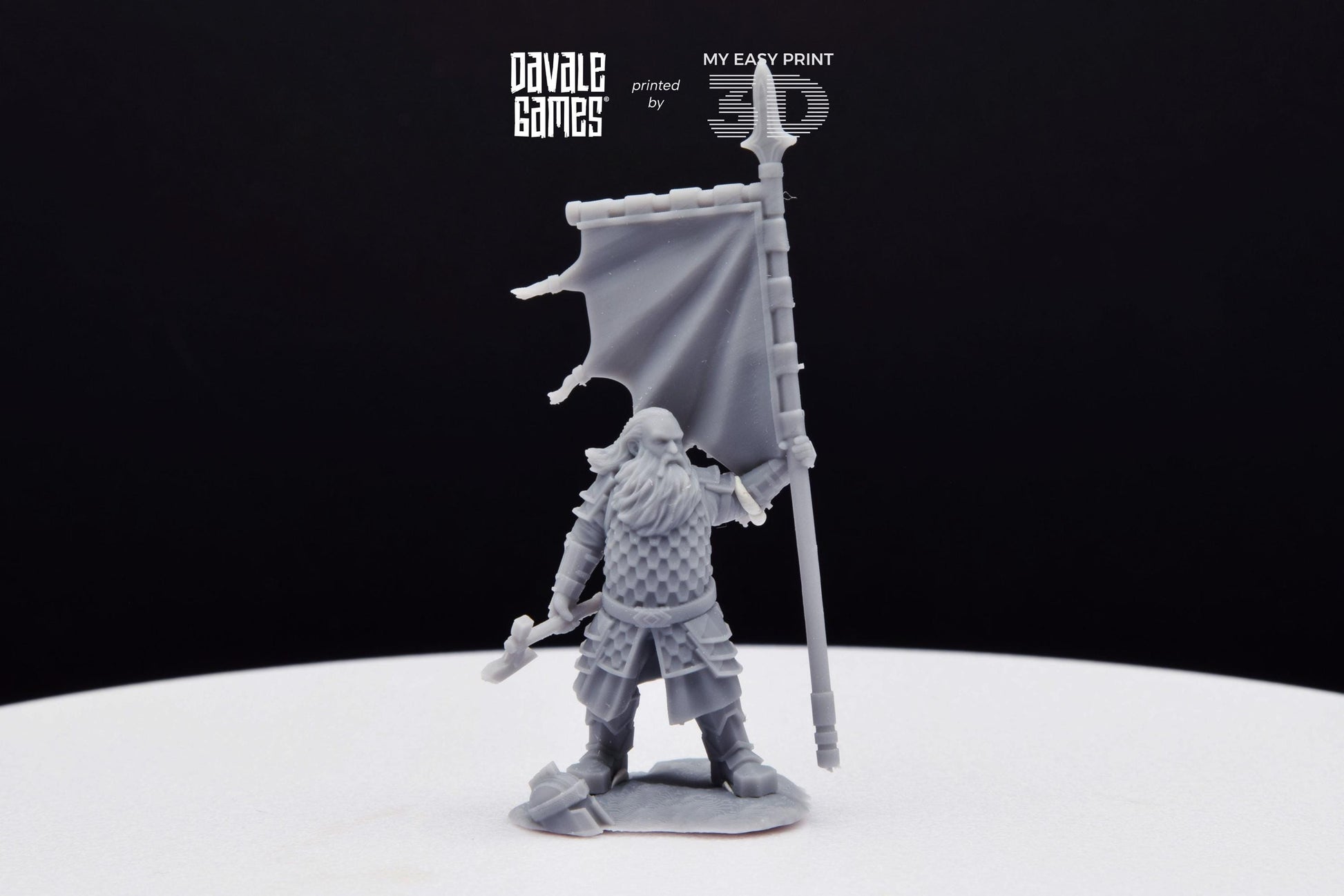 Silver Goat Dwarves Banner on foot - Davale Games - 3D Printed with high quality resin for LOTR/D&D games