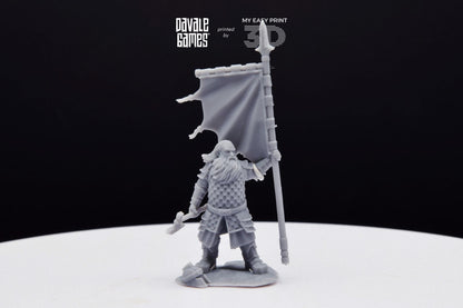 Silver Goat Dwarves Banner on foot - Davale Games - 3D Printed with high quality resin for LOTR/D&D games