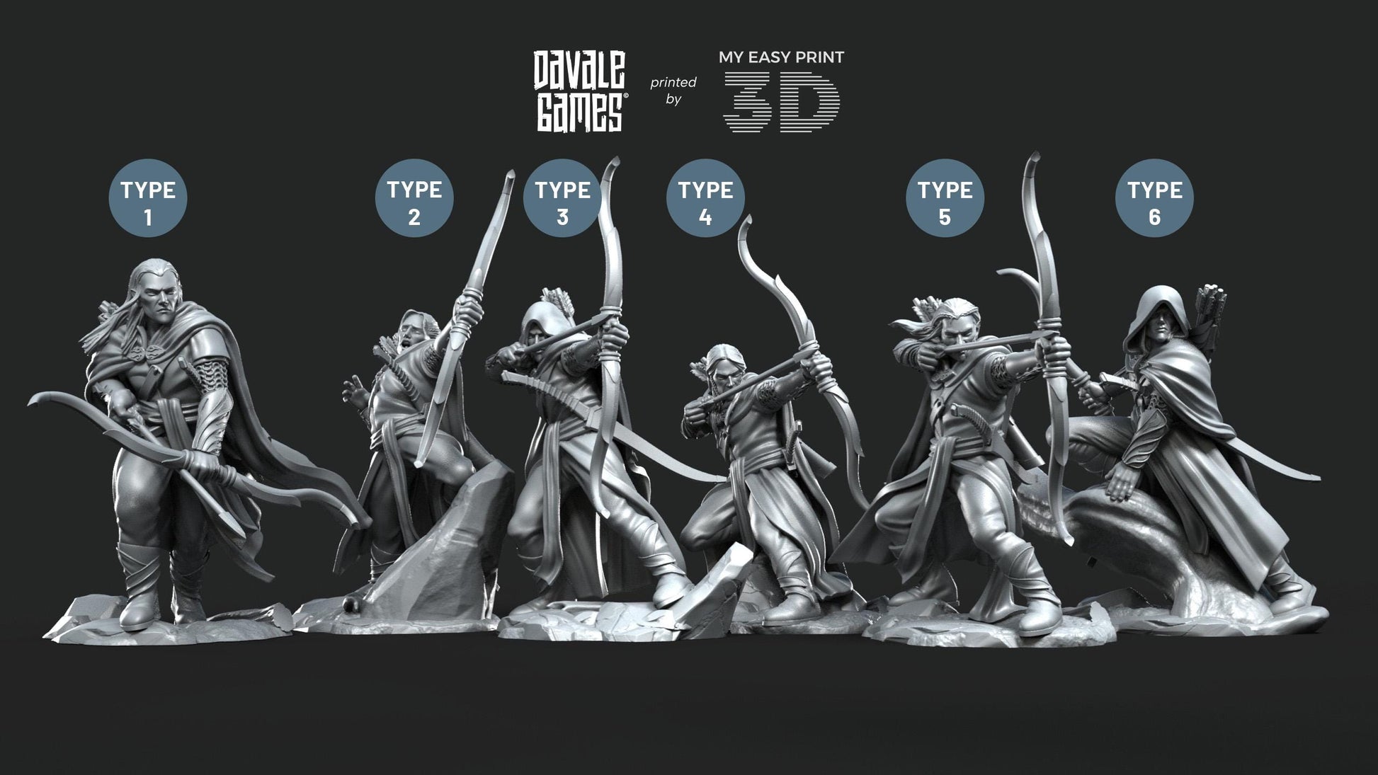 Galanthir Elves Forest Guardians with Bow - Davale Games - 3D Printed with high quality resin for LOTR/D&D games