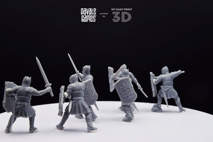Grey Castle Warriors with swords - Davale Games - 3D Printed with high quality resin for LOTR/D&D games