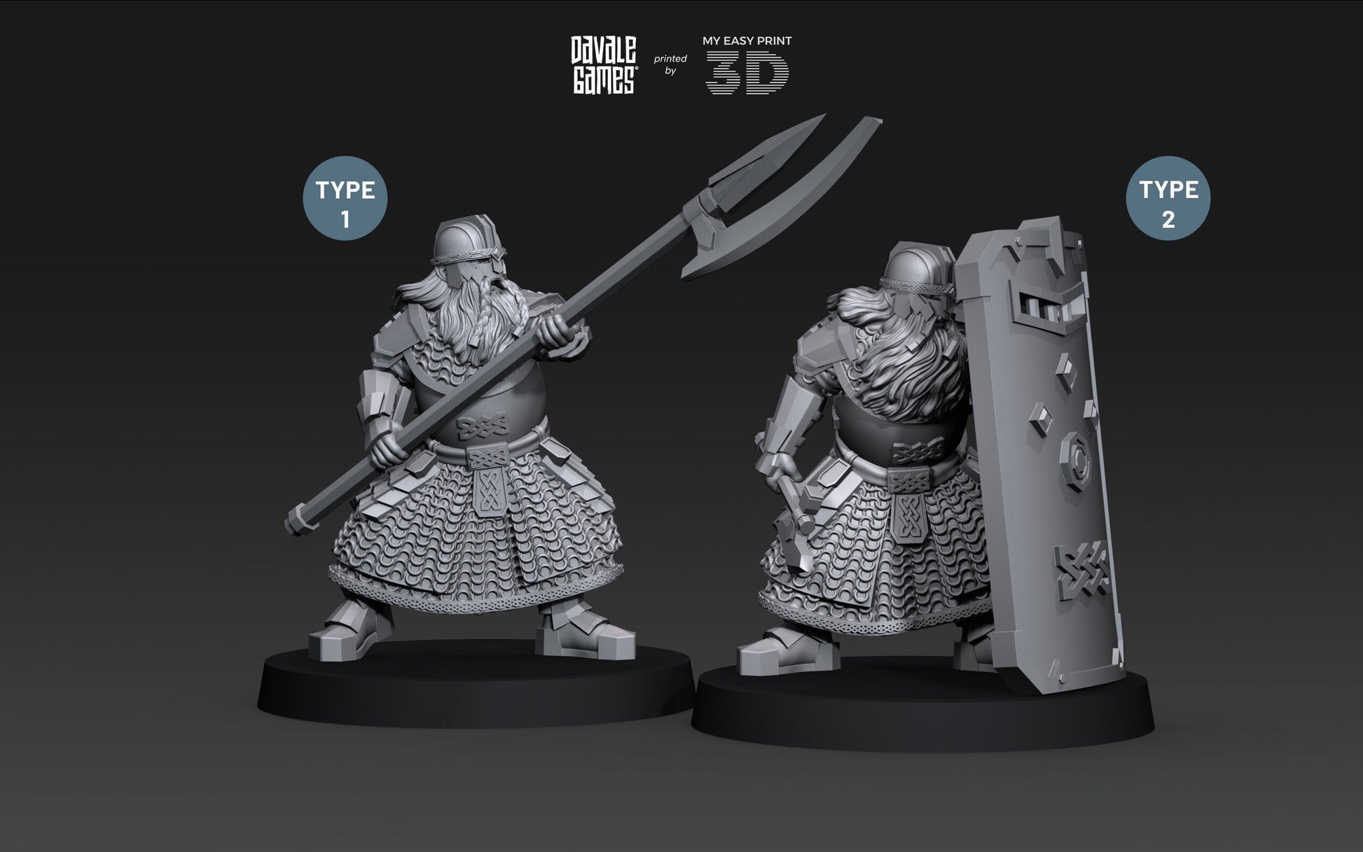 Cript Dwarf Guard Spear and Shield - Davale Games - 3D Printed with high quality resin for LOTR/D&D games