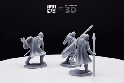 West Humans Regular Warriors with Throwing Spear and Shield - Foot - Davale Games - 3D Printed with high quality resin for LOTR/D&D games