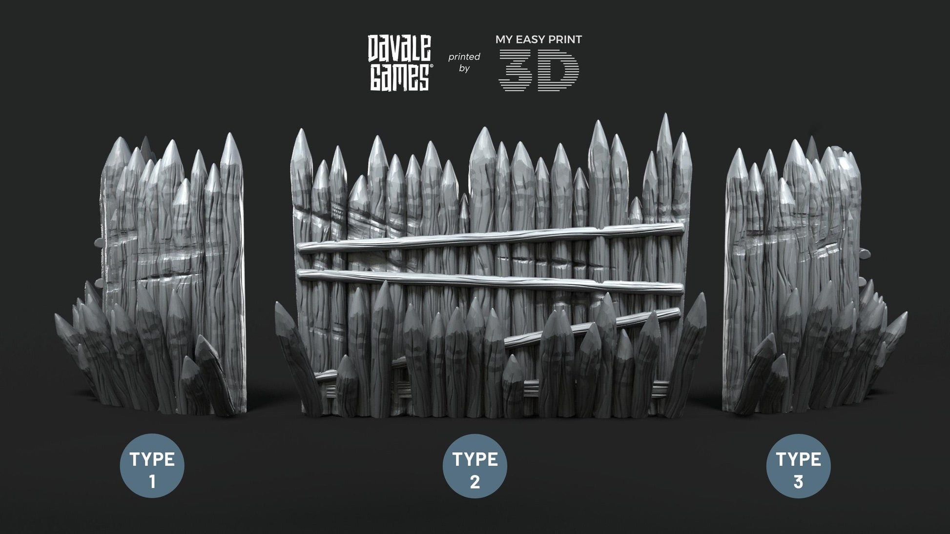 Assets of Wooden Fences - Scenery - Davale Games - Wargame / Mythological games - 3D Printed with high quality resin or PLA+