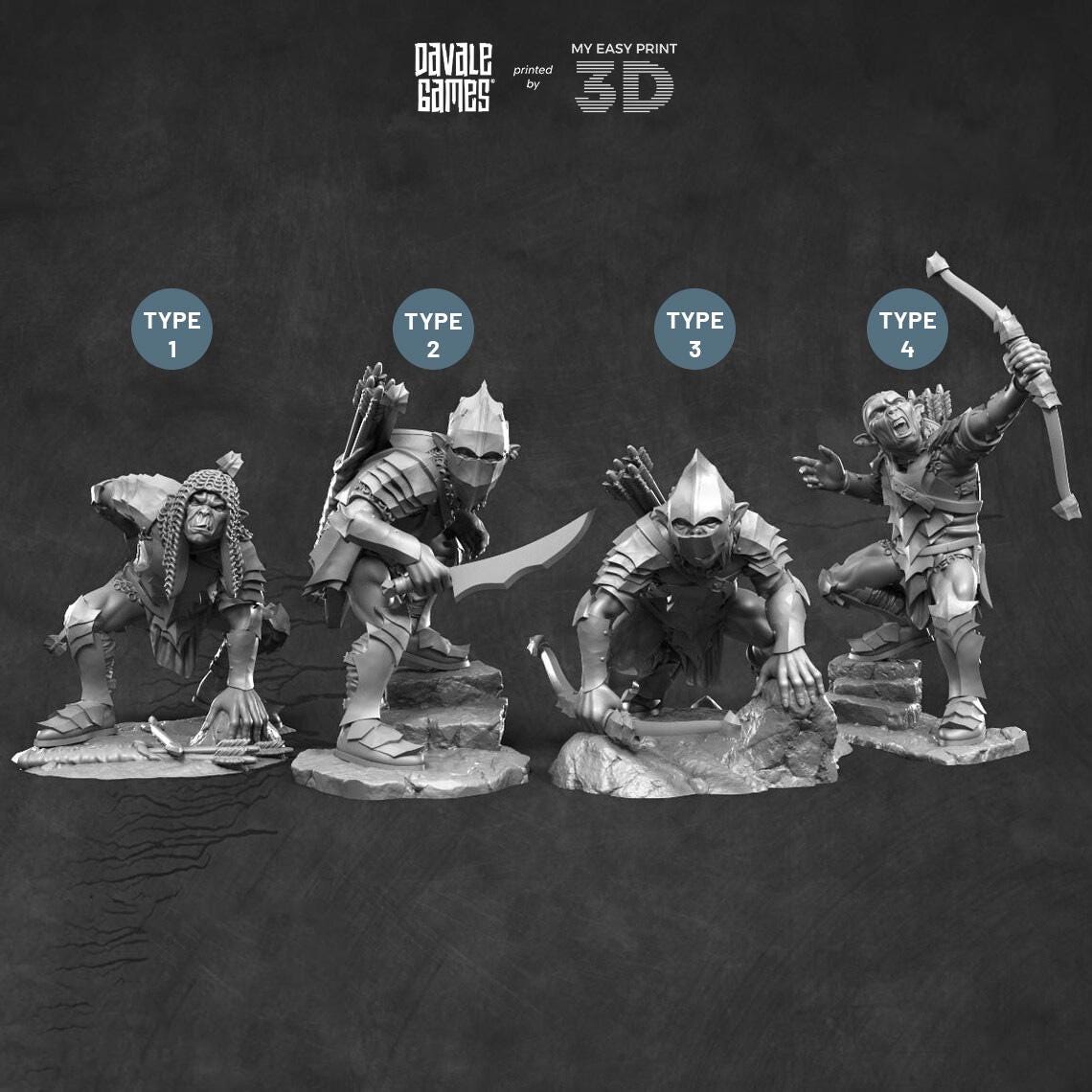 Archers - Goblins of the cave - Davale Games - 3D Printed with high quality resin for LOTR/D&D games
