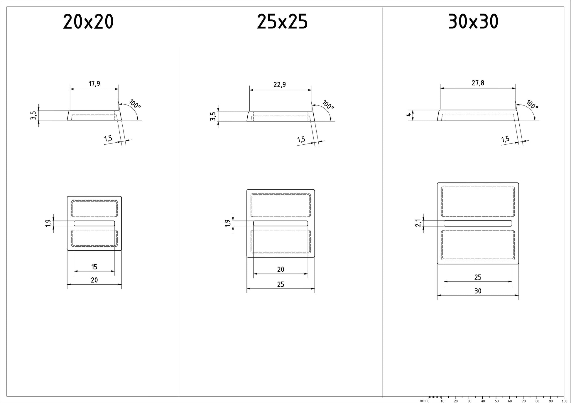 Slotted Square Bases for Miniatures (Parallel) - 20mm 25mm 30mm - 3D Printed with high quality PLA+ for Tabletop Games/Wargames/D&D games