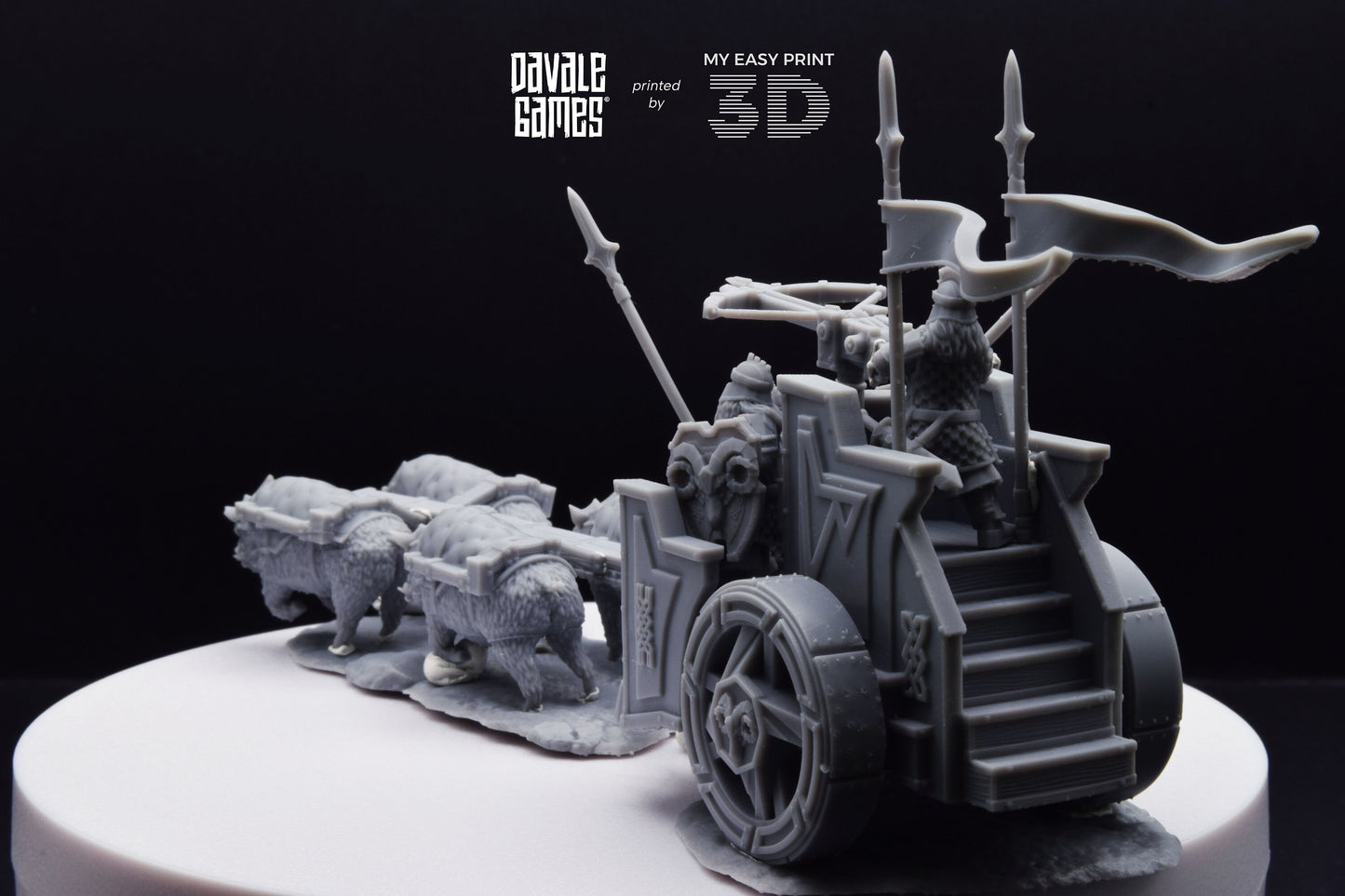Silver Goat Dwarves Charriot - Davale Games - 3D Printed with high quality resin for LOTR/D&D games