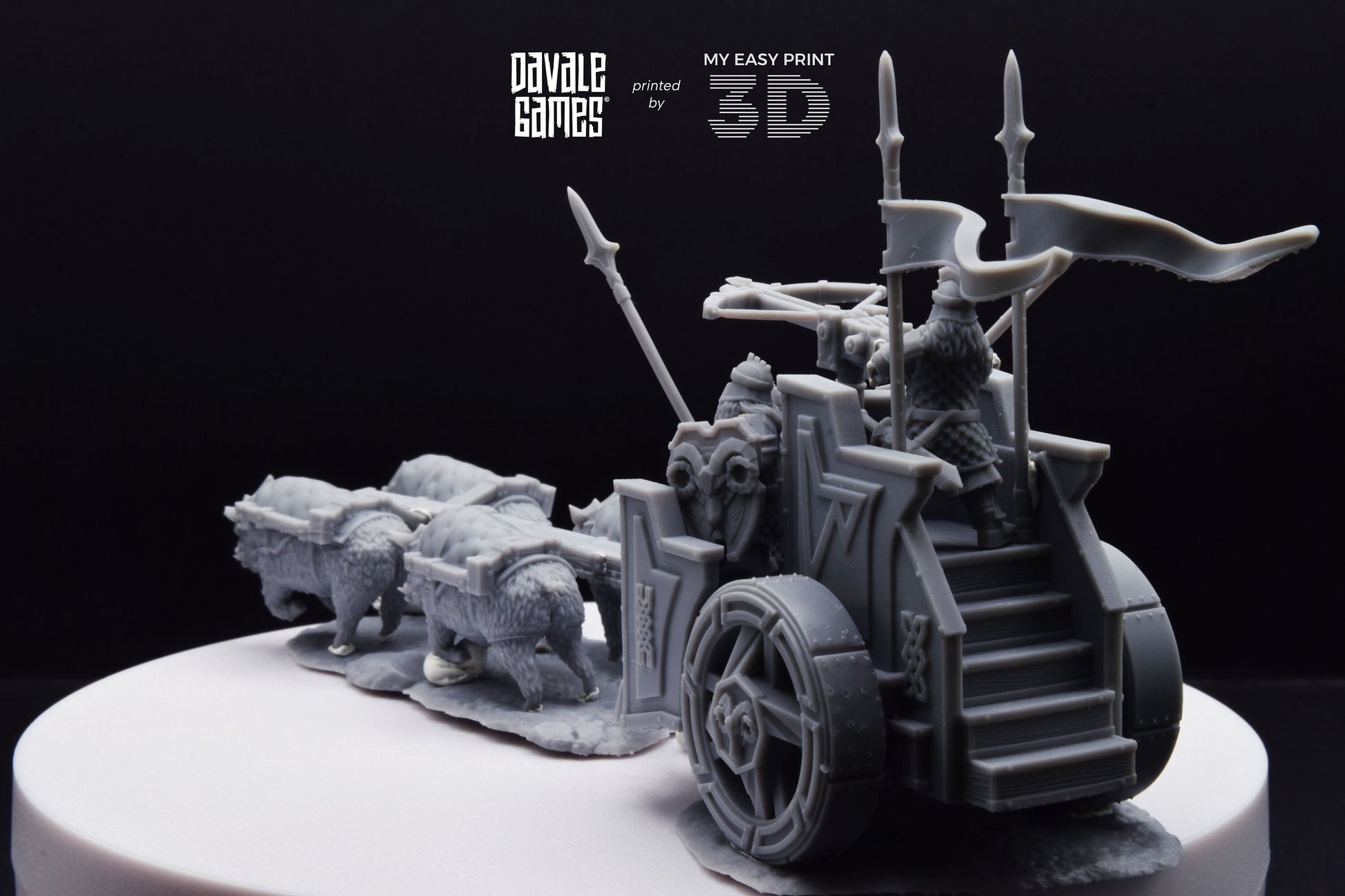 Silver Goat Dwarves Charriot - Davale Games - 3D Printed with high quality resin for LOTR/D&D games