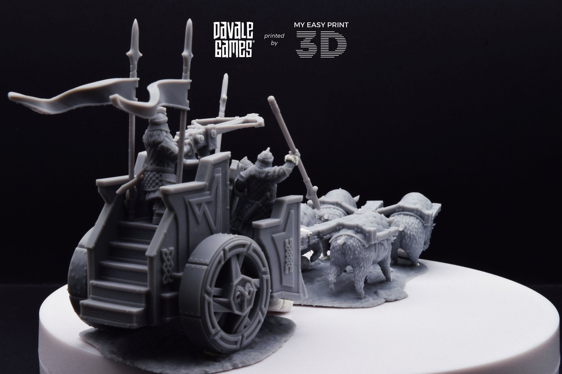 Silver Goat Dwarves Charriot - Davale Games - 3D Printed with high quality resin for LOTR/D&D games