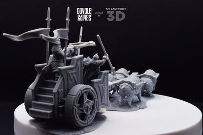 Silver Goat Dwarves Charriot - Davale Games - 3D Printed with high quality resin for LOTR/D&D games