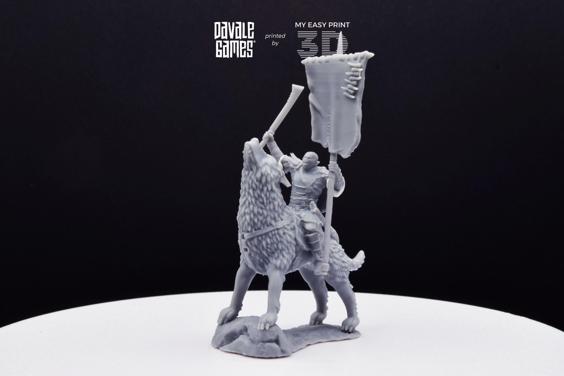 Warg Rider with Banner - Mounted - Davale Games - 3D Printed with high quality resin for LOTR/D&D games