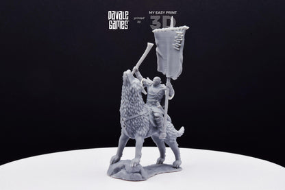 Warg Rider with Banner - Mounted - Davale Games - 3D Printed with high quality resin for LOTR/D&D games