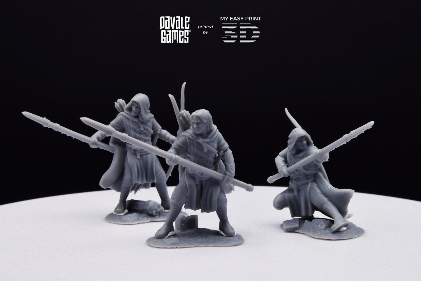 Grey Castle Rangers with Spear and Bow - Davale Games - 3D Printed with high quality resin for LOTR/D&D games