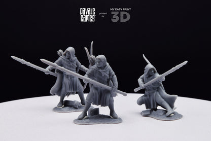 Grey Castle Rangers with Spear and Bow - Davale Games - 3D Printed with high quality resin for LOTR/D&D games