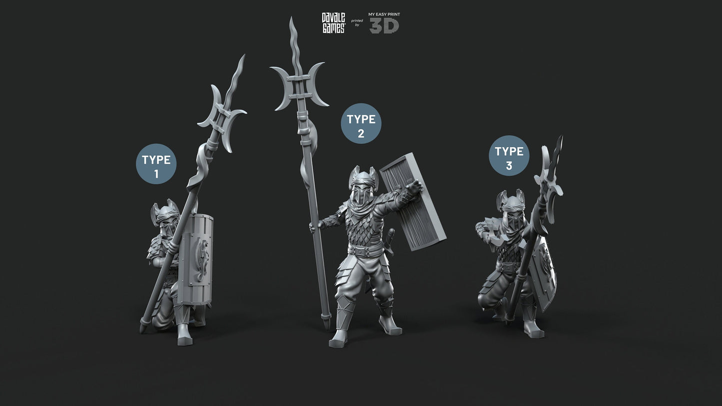 Dragon Army Long Spear Warriors - Davale Games - 3D Printed with high quality resin for LOTR/D&D games