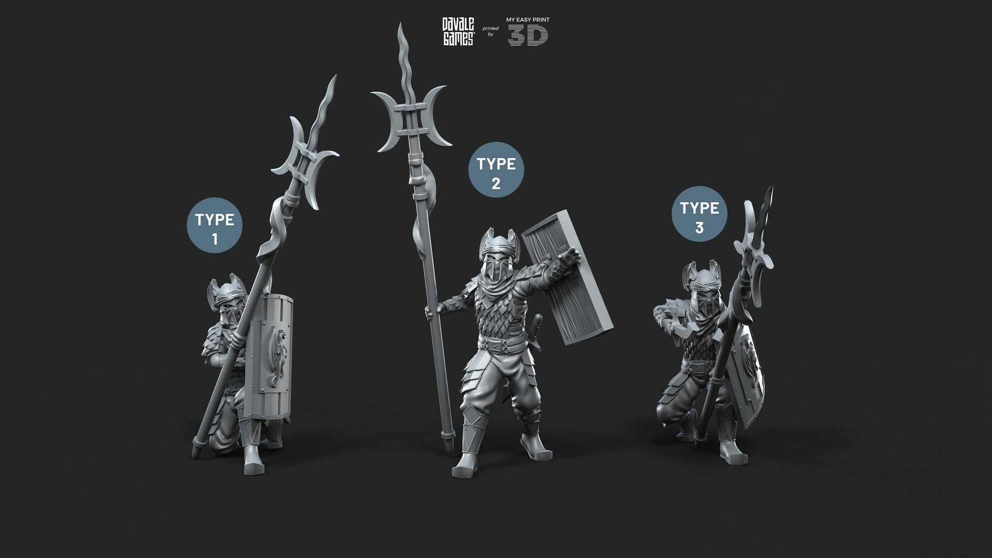 Dragon Army Long Spear Warriors - Davale Games - 3D Printed with high quality resin for LOTR/D&D games