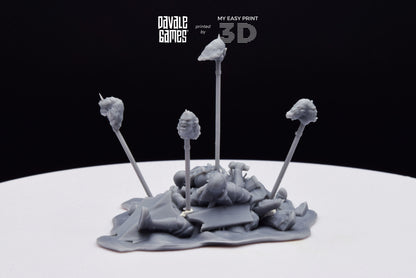 Bonfires with Pikes and Bloodhand Orcs heads - War Item - Davale Games - 3D Printed with high quality resin for LOTR/D&D games