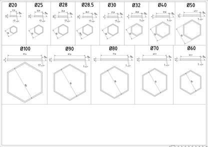Hexagonal Bases for Miniatures - 20mm to 100mm - 3D Printed with high quality PLA+ for Tabletop Games/Wargames/D&D games