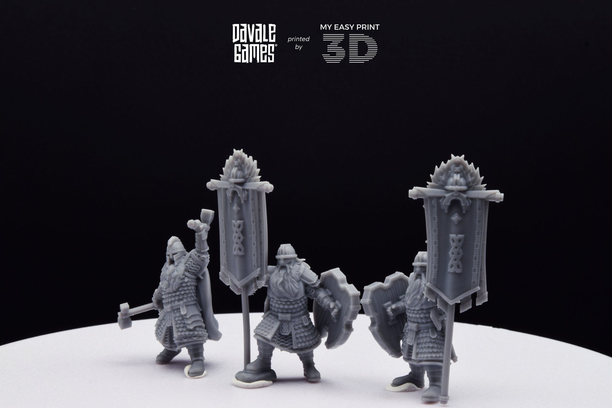 Kingdom Champion Dwarf and Banner - Davale Games - 3D Printed with high quality resin for LOTR/D&D games