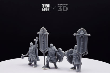 Kingdom Champion Dwarf and Banner - Davale Games - 3D Printed with high quality resin for LOTR/D&D games