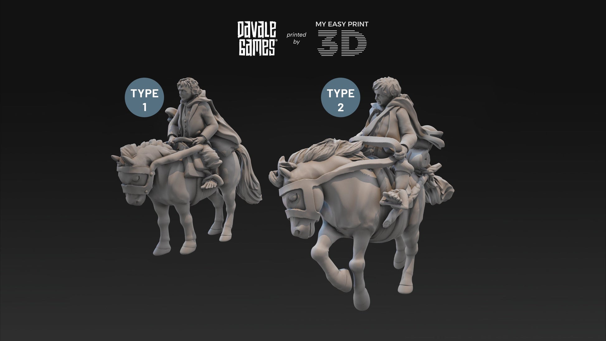 Halfmen on Pony - Mounted - Davale Games - 3D Printed with high quality resin for LOTR/D&D games
