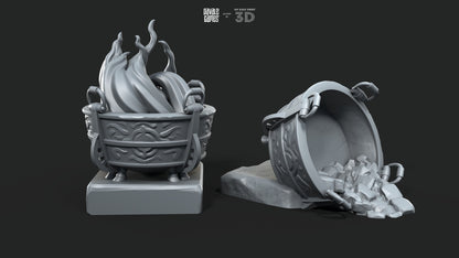 Cauldron and Overturned Cauldron - War Item - Davale Games - 3D Printed with high quality resin for LOTR/D&D games