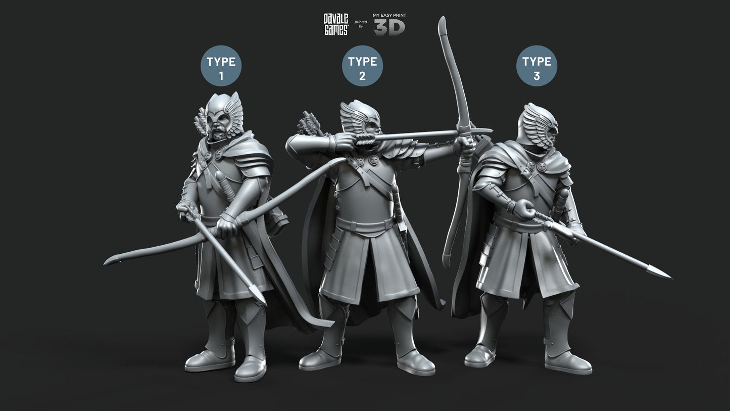 Grey Castle Guard with Long Bows - Davale Games - 3D Printed with high quality resin for LOTR/D&D games