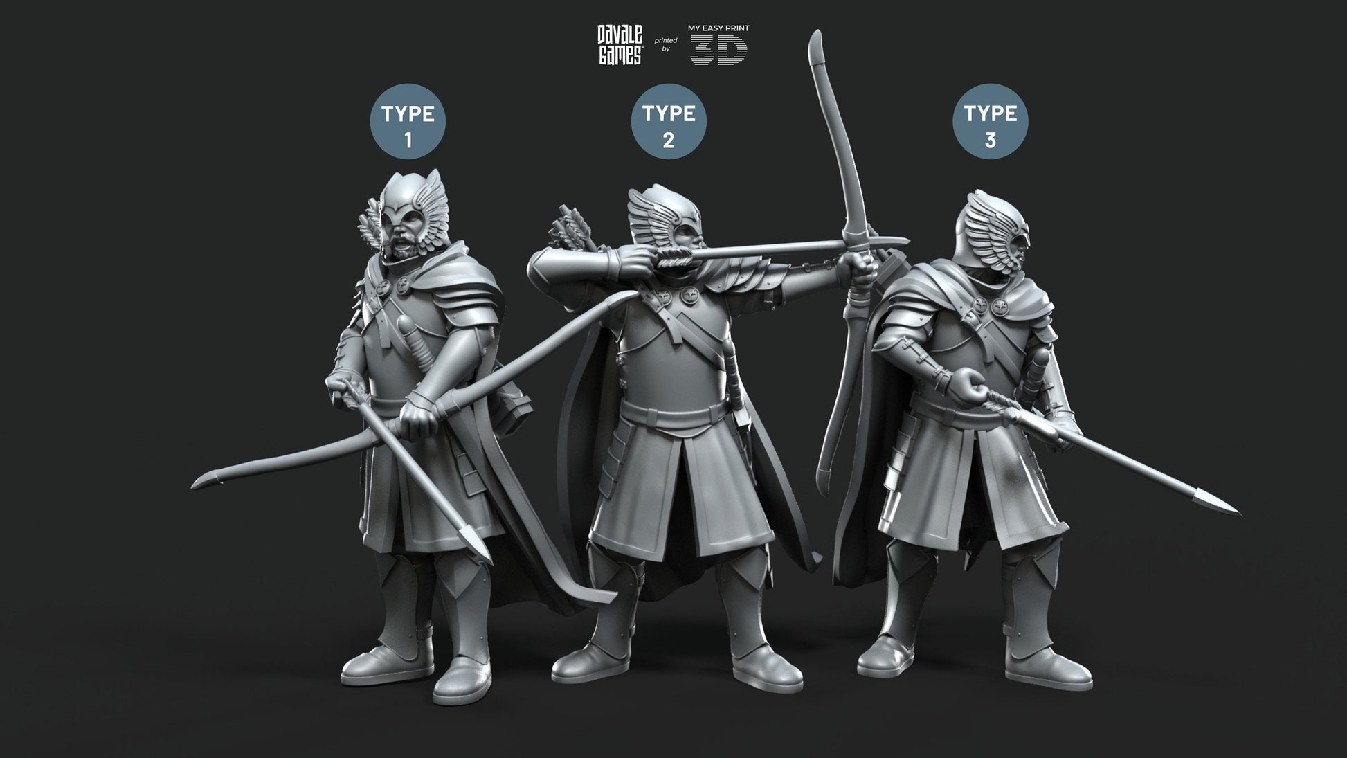 Grey Castle Guard with Long Bows - Davale Games - 3D Printed with high quality resin for LOTR/D&D games