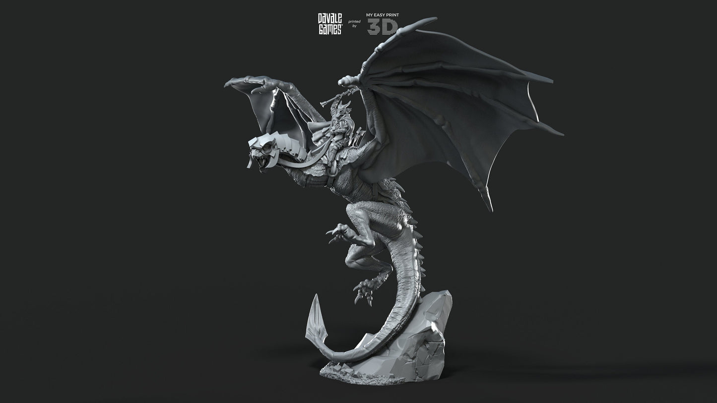 Wyvern with Dark Mage - Davale Games - 3D Printed with high quality resin for LOTR/D&D games