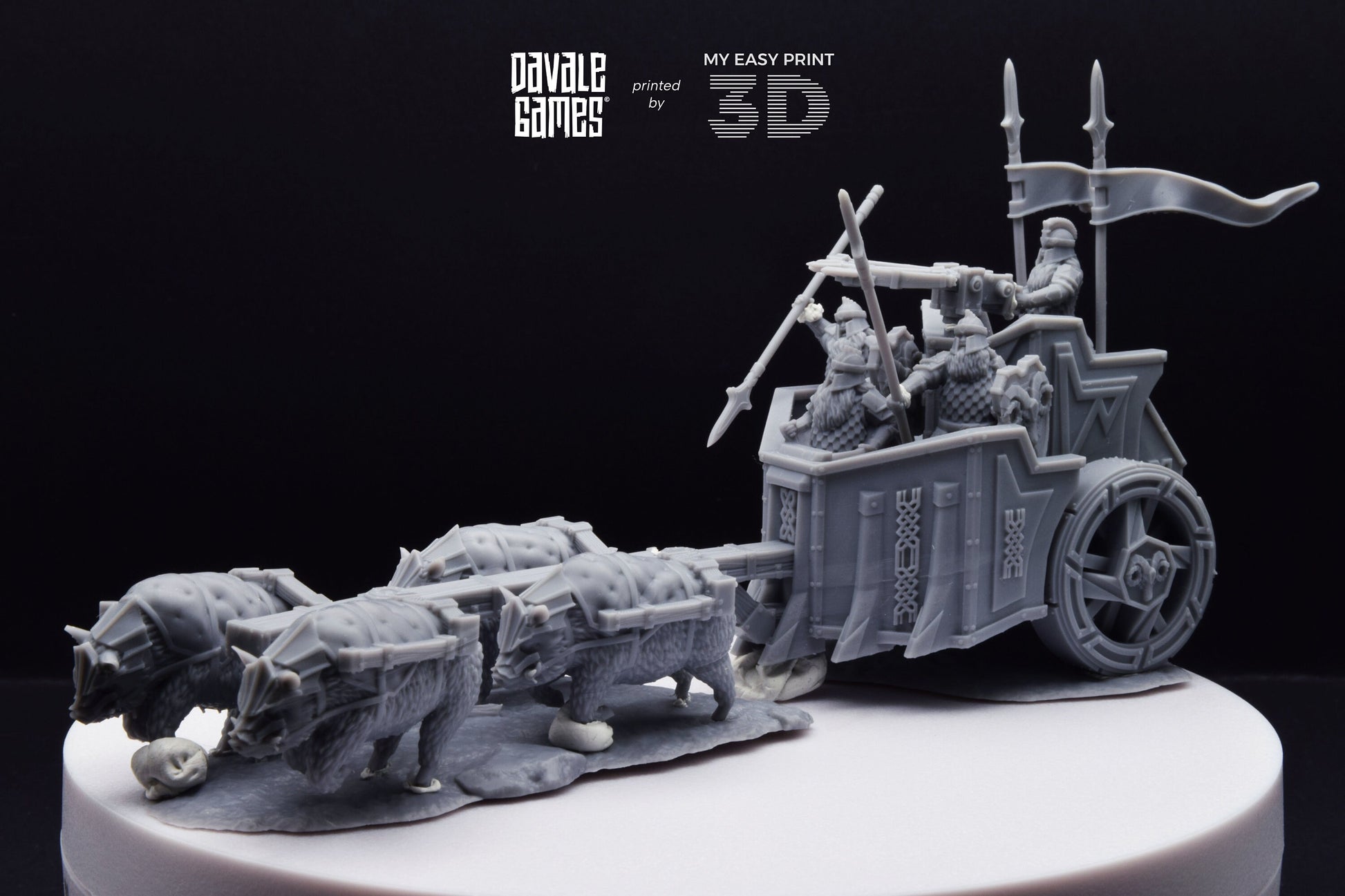 Silver Goat Dwarves Charriot - Davale Games - 3D Printed with high quality resin for LOTR/D&D games