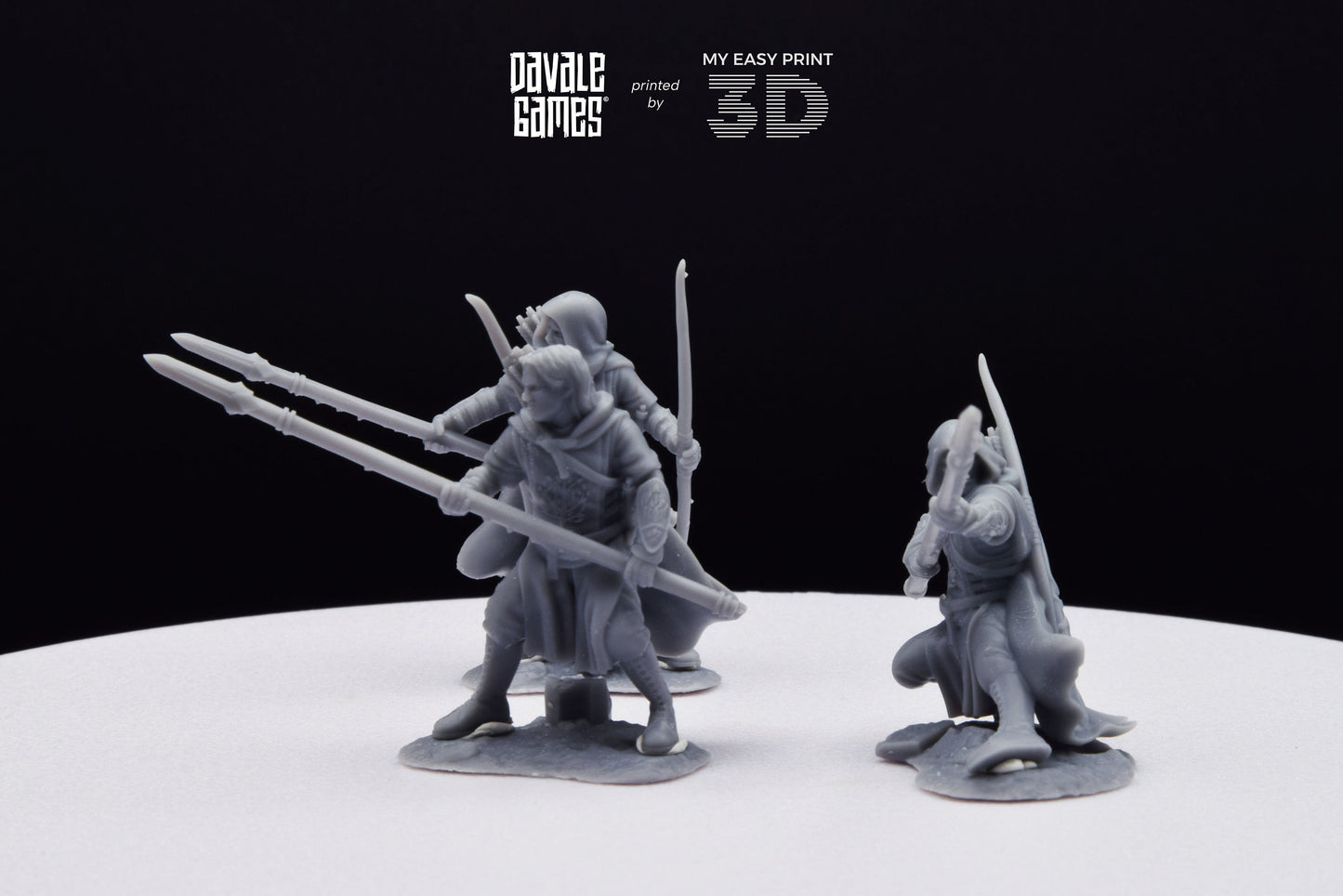 Grey Castle Rangers with Spear and Bow - Davale Games - 3D Printed with high quality resin for LOTR/D&D games
