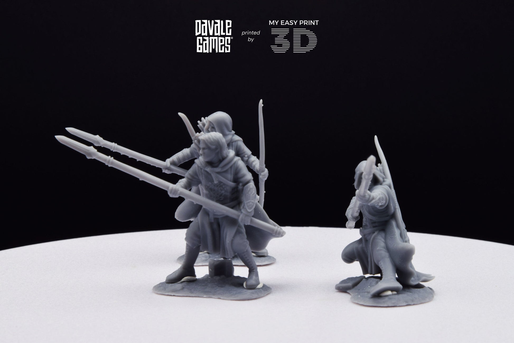 Grey Castle Rangers with Spear and Bow - Davale Games - 3D Printed with high quality resin for LOTR/D&D games