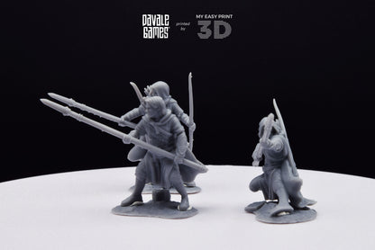 Grey Castle Rangers with Spear and Bow - Davale Games - 3D Printed with high quality resin for LOTR/D&D games